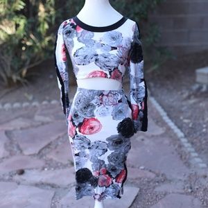 Sans Souci Bodycon Floral Top and Bottom Skirt Set